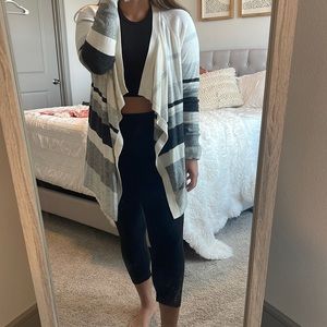 LOFT high low cardigan white with gray stripes size medium